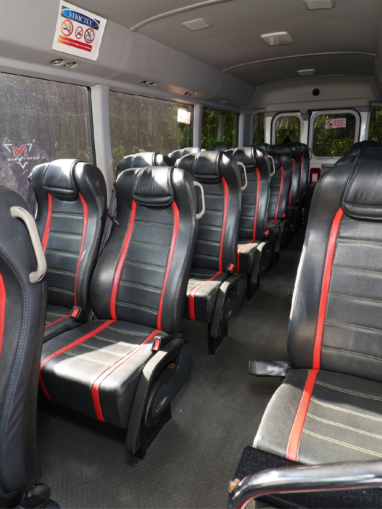 Mini bus interior with leather seats